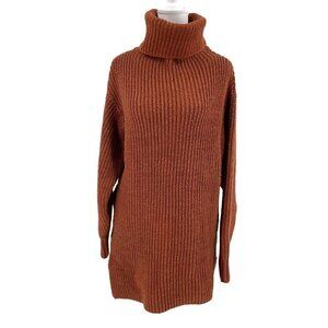 Free People Oversized Chunky Knit Turtleneck Sweater Burnt Orange size XS